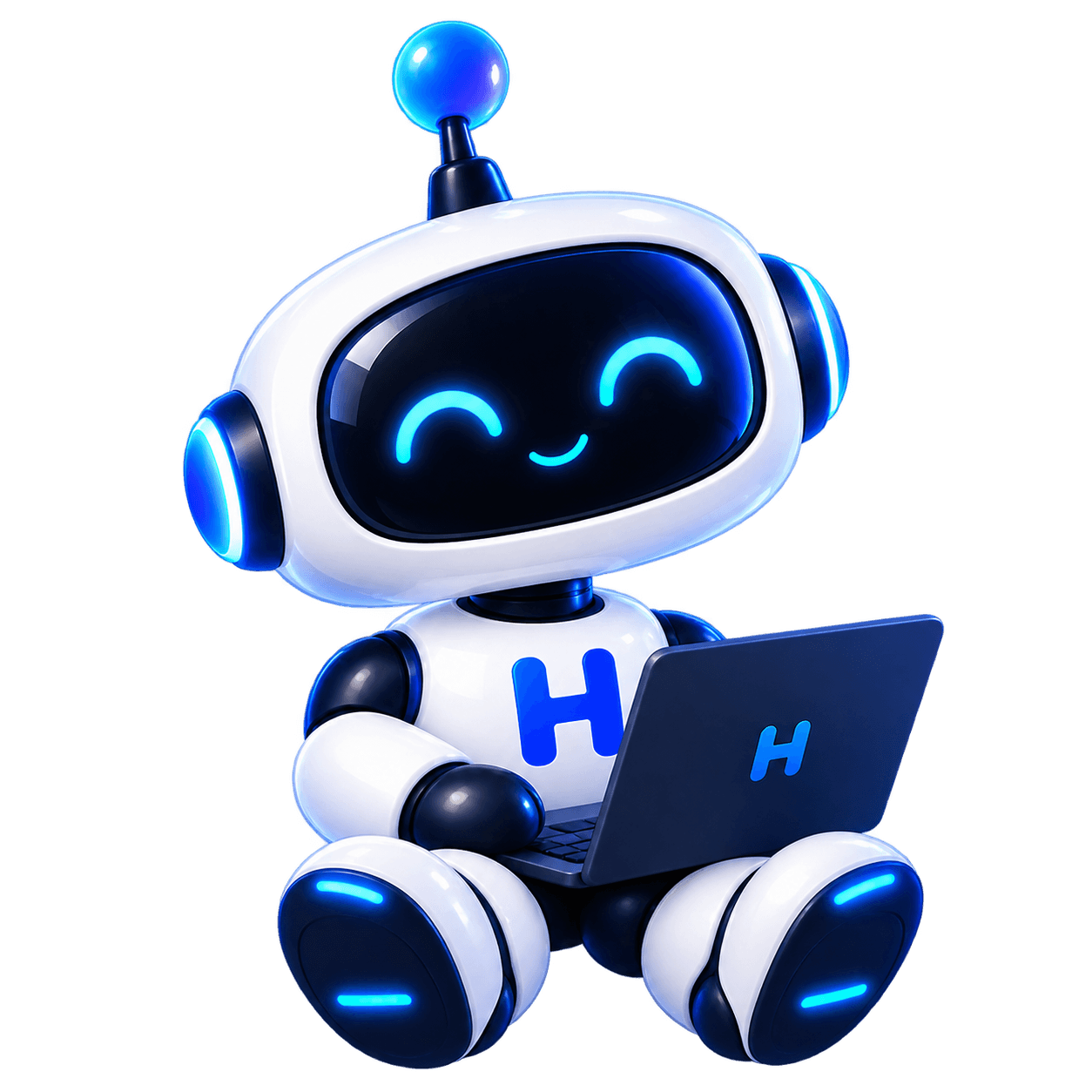 Le robot d’Inou AI devant un ordinateur portable